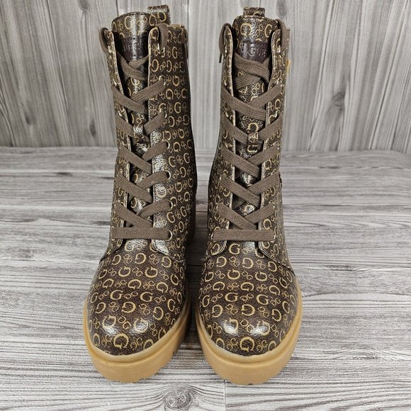 Guess Quincy 3 Logo Heeled Boots - Brown/Tan - DSLRT06K - Women's Size 9.5 NEW - Picture 9 of 12